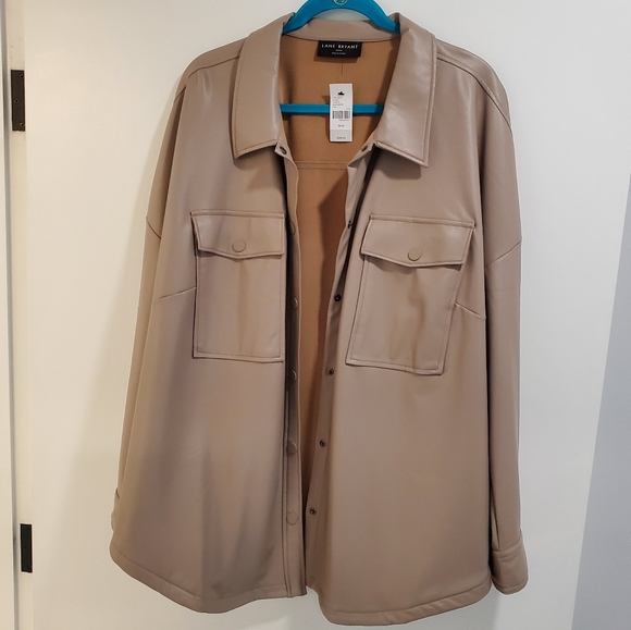 Faux-Leather Jacket, Classic, Size 22/24, Biege, By Lane Bryant - Picture 1 of 5